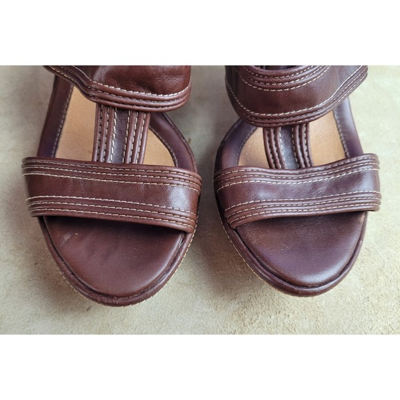 Sofft Sandals Womens 8 W Wide Cork Wedge Heels Cross Strap  SOFFT Cork Wedge Heel Brown Leather Women\'s 6W Cutout Slip-On Platform Sandals